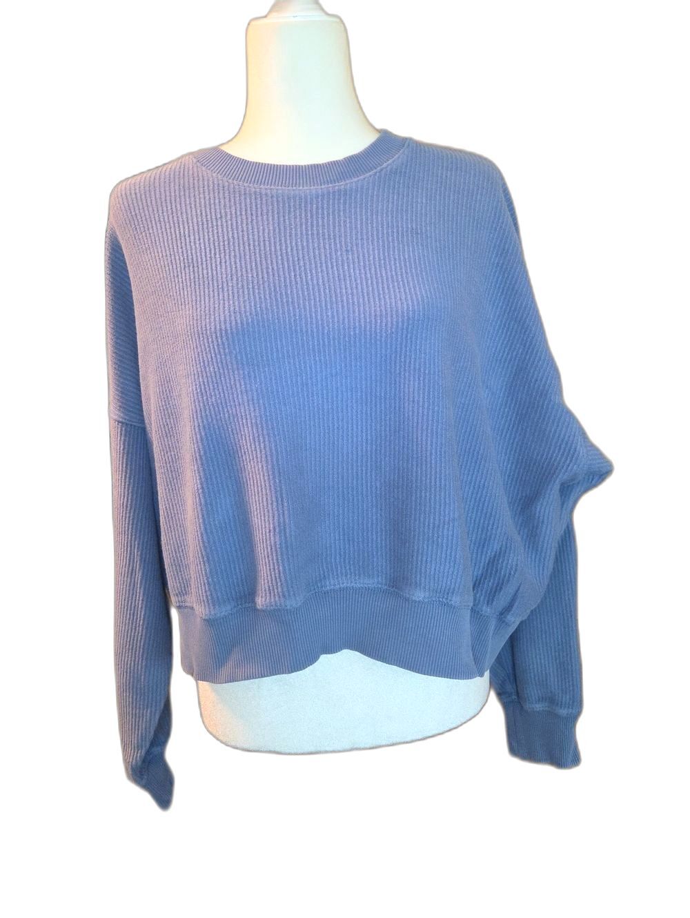 aerie Boxy Ribbed Cropped Crewneck Sweater - Dusty Blue- 100% cotton